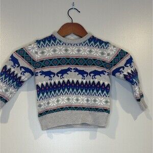 OshKosh B’Gosh Fair Isle T-Rex Dino Sweater Size 24 MONTHS Gray Blue Green‎
